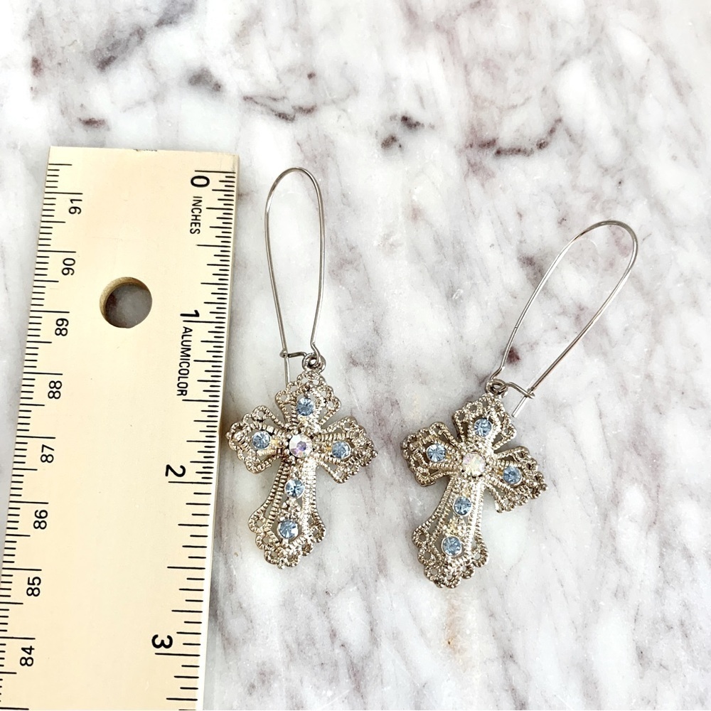 Sterling Silver Cross Statement Earrings With Blu… - image 3